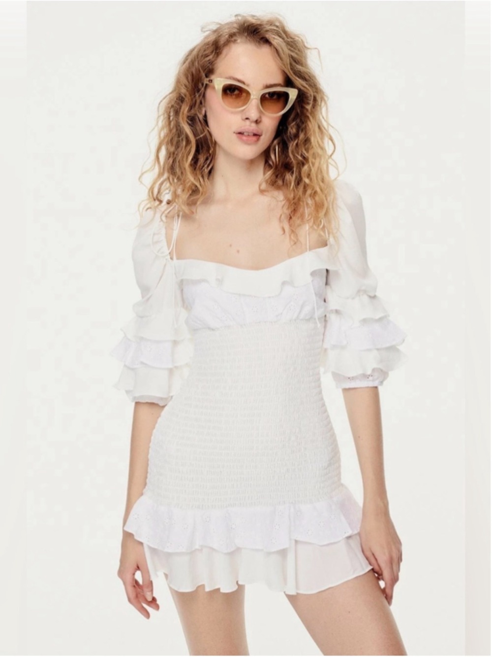 For Love & Lemons Bora Bora Mini Dress Large NEW ruffles Romantic Feminine